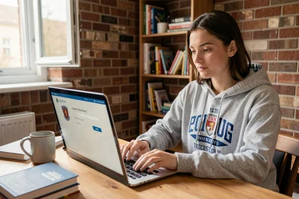 Étudiante accédant à l'intranet de Lyon 3 depuis son appartement sur un ordinateur portable