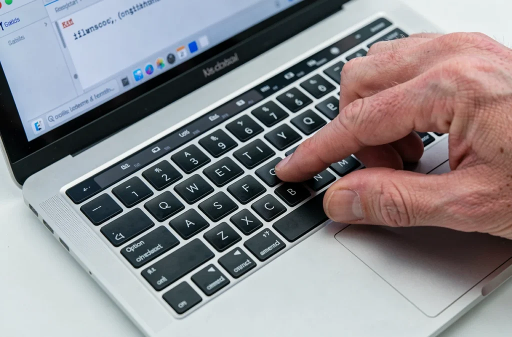 Gros plan sur un clavier MacBook avec combinaison de touches pour taper le tilde Option N