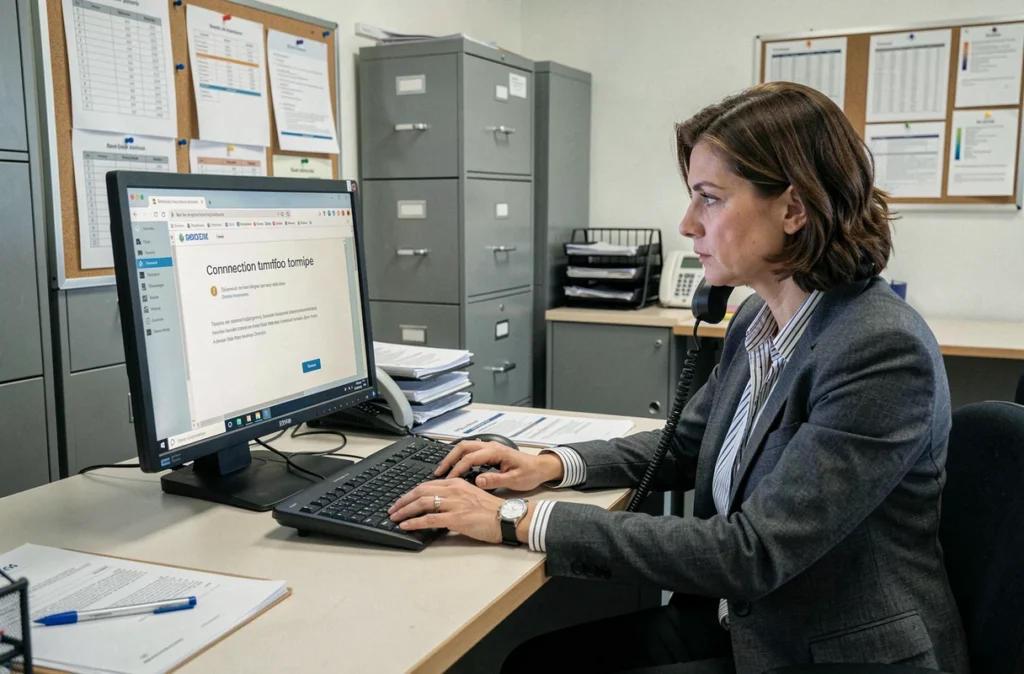 Secrétaire d'établissement scolaire confrontée à une erreur de connexion sur la messagerie DSDEN 64