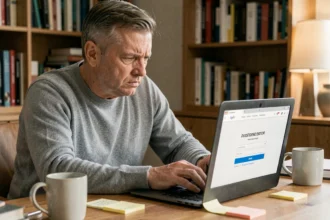 Homme frustré devant un message d'erreur de mot de passe sur un webmail Convergence Limoges